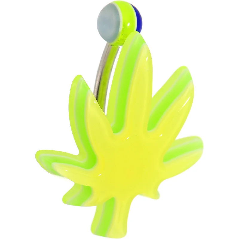 Designer Belly Rings with Polished Design -Yellow Acrylic Multi Layered Ganja Leaf Belly Ring