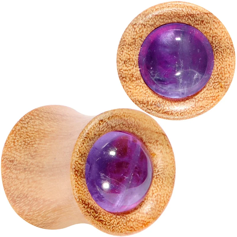 Women's Earrings – Elegant Designs for Every Personality--Purple CZ Gem Olive Wood Natural Beauty Saddle Plug Set 5mm to 25mm