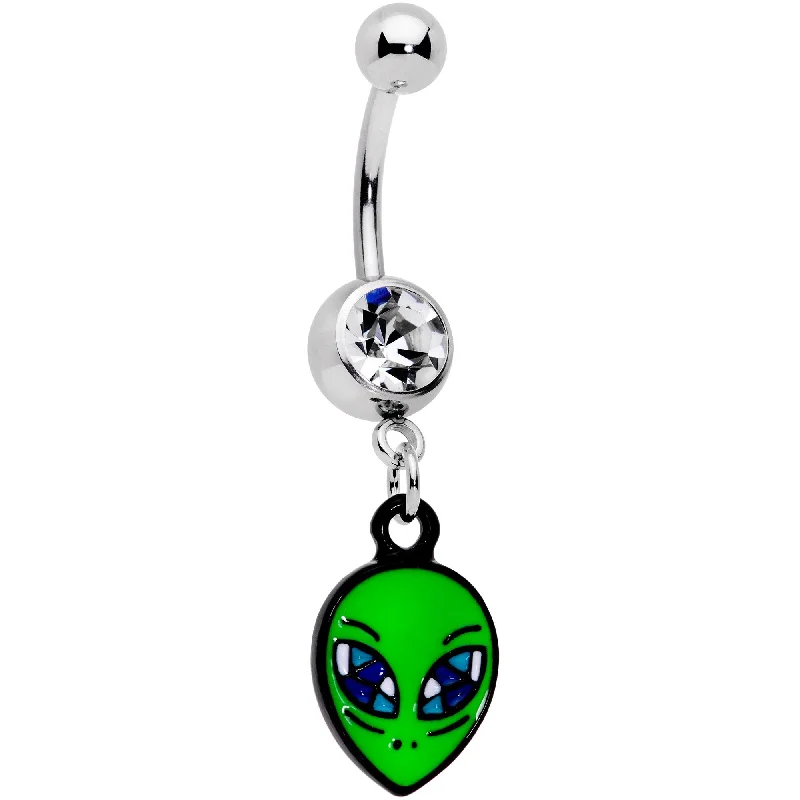 Comfortable Belly Rings for Fashionable Women -Clear Gem Vivid Invader From Beyond Belly Ring Dangle