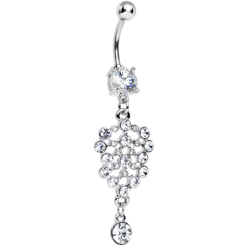 Comfortable Belly Rings for Everyday Wear -Clear CZ Ocean of Drops Dangle Belly Ring