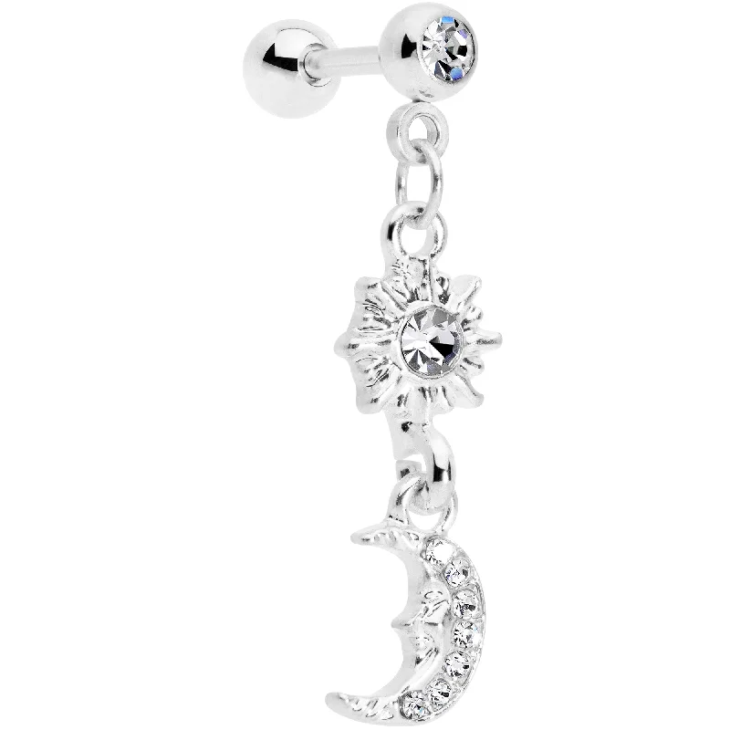 Women's Earrings – Elegant Designs for Every Personality--16 Gauge 1/4 Clear Gem Moon Dangle Cartilage Tragus