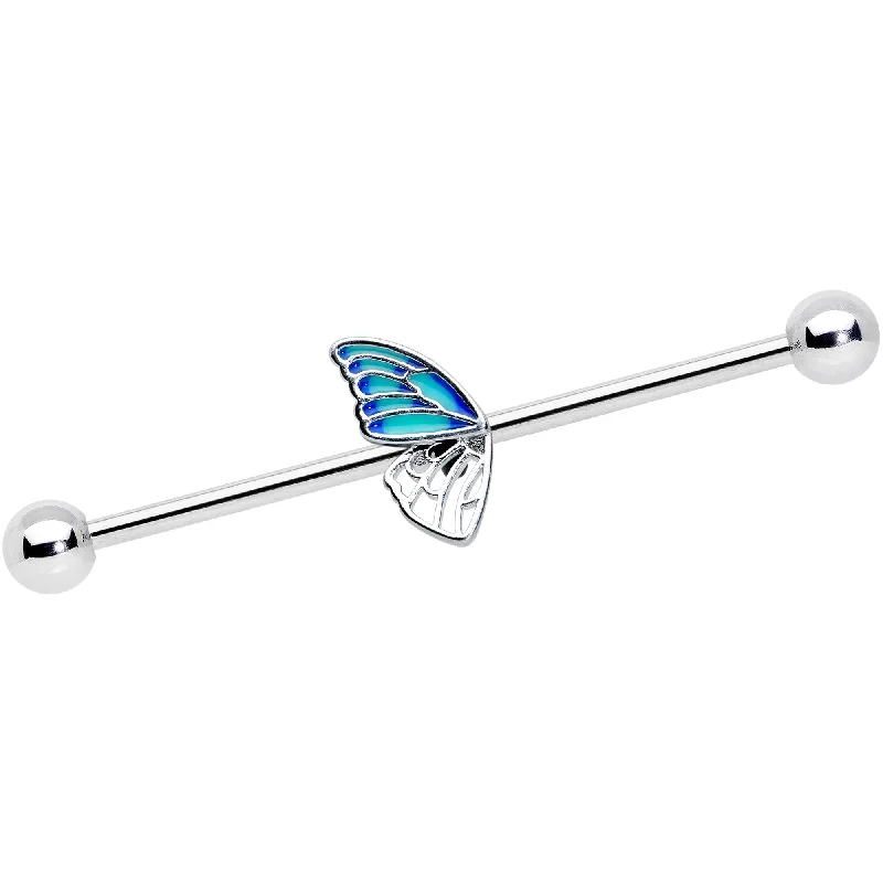 Women's Earrings – Elegant Designs for Every Personality--14 Gauge Simple Blue Wing Butterfly Industrial Barbell 38mm