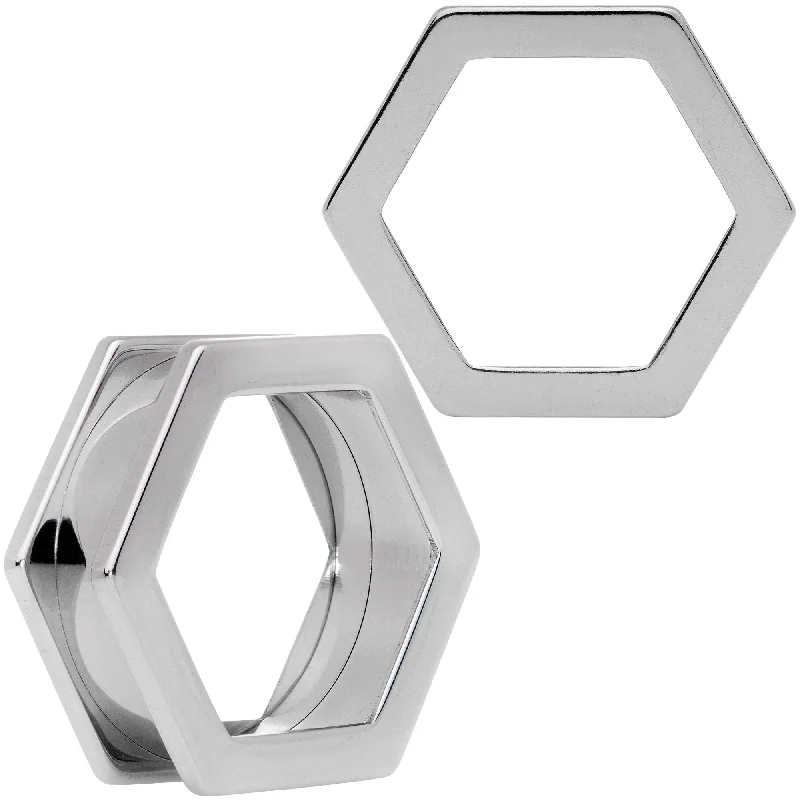 Women's Earrings – Elegant Designs for Every Personality--25mm Geometric Hexagon Screw Fit Tunnel Plug Set