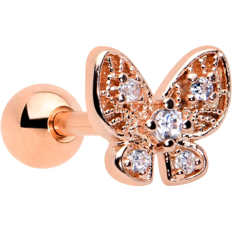 Women's Earrings – Elegant Designs for Every Personality--16 Gauge 1/4 Clear Gem Rose Gold Tone Airy Butterfly Cartilage Tragus
