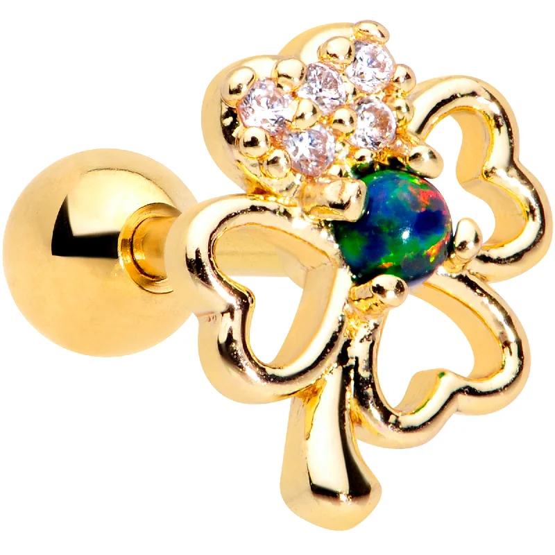 Women's Earrings – Elegant Designs for Every Personality--16 Gauge 1/4 Green Synthetic Opal Gold Tone Shamrock Cartilage Tragus