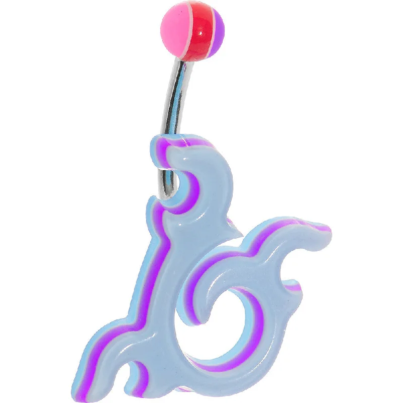 Designer Belly Rings with Unique Features -Aqua Acrylic Multi Layered Right Tribal Dragon Belly Ring