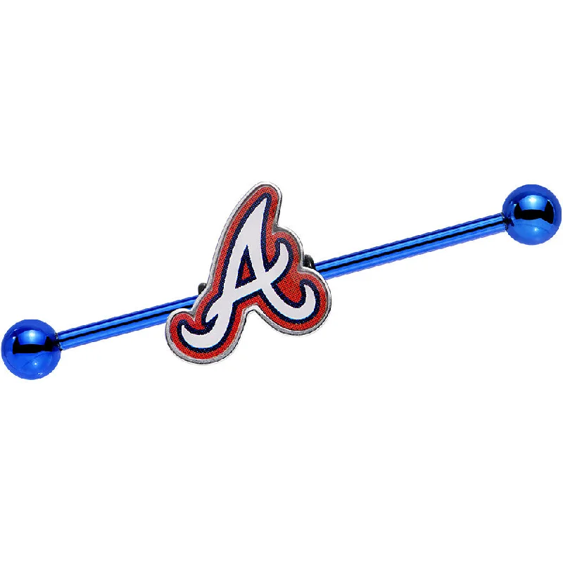 Women's Earrings – Elegant Designs for Every Personality--Licensed MLB Blue Anodized Atlanta Braves Industrial Barbell 38mm