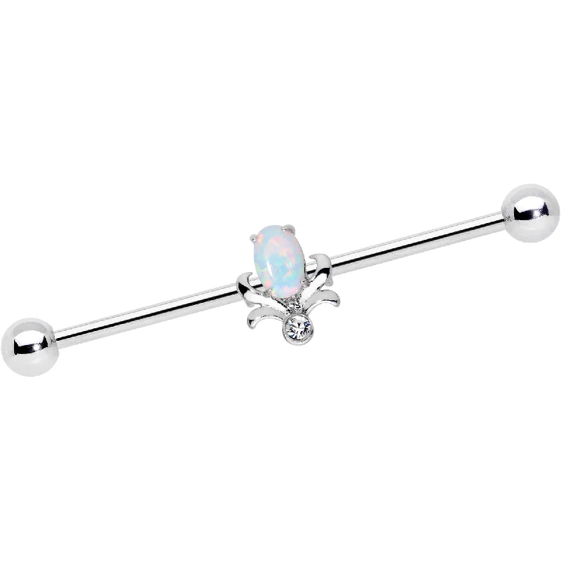 Women's Earrings – Elegant Designs for Every Personality--14 Gauge White Synthetic Opal Tulip Flower Industrial Barbell 38mm