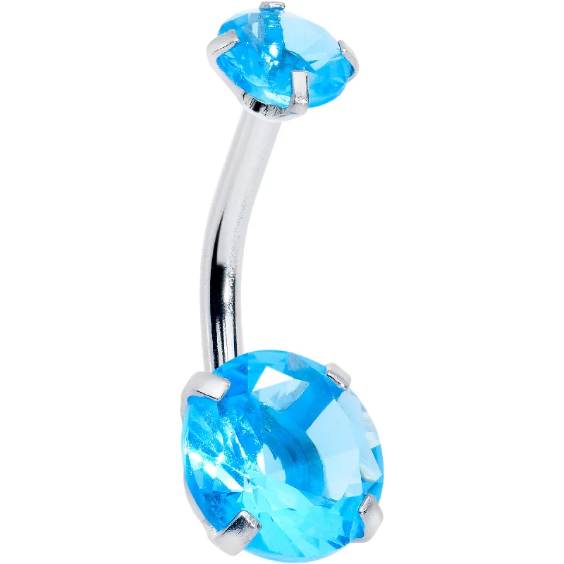Beautiful Belly Rings for Every Occasion -Topaz Blue Gem December Birthstone Double Mount Belly Ring