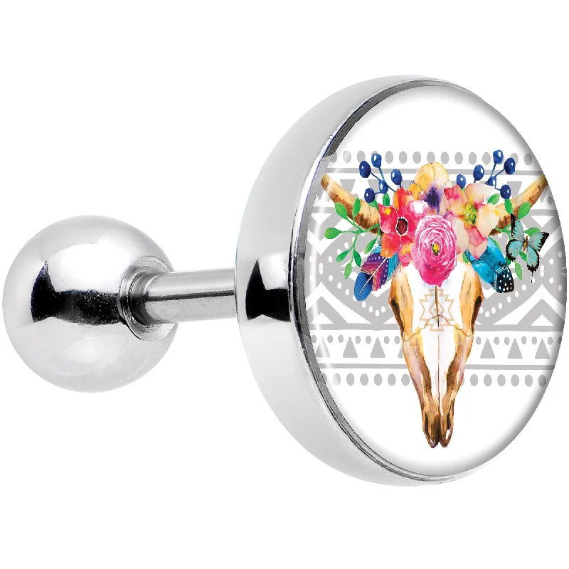 Women's Earrings – Elegant Designs for Every Personality--16 Gauge 1/4 Watercolor Flower Animal Skull Tragus Cartilage Earring