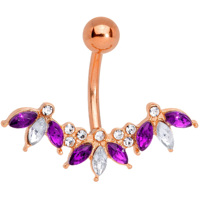 Trendy Belly Rings for Creative Styles -Purple Clear Gem Rose Gold Tone Anodized Comely Clusters Belly Ring