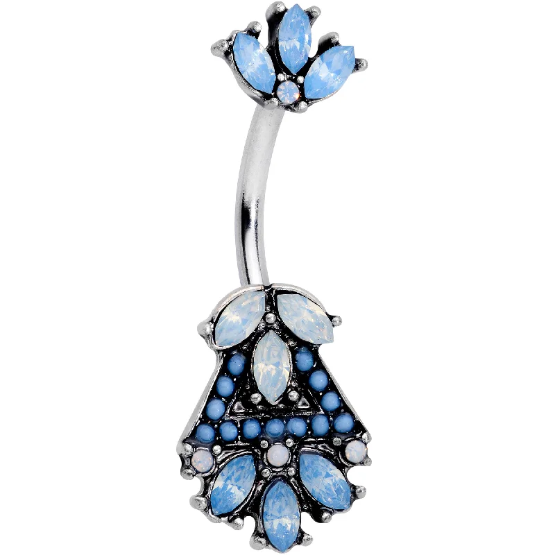 Trendy Belly Rings for Fashion-Lovers -Blue White Faux Opal Ornate Double Mount Belly Ring Trendy Belly Rings for Fashion-Lovers -Blue White Faux Opal Ornate Double Mount Belly Ring