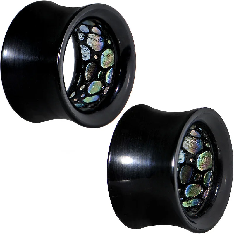 Women's Earrings – Elegant Designs for Every Personality--5/8 Black Acrylic Almost Abalone Double Flare Tunnel Plug
