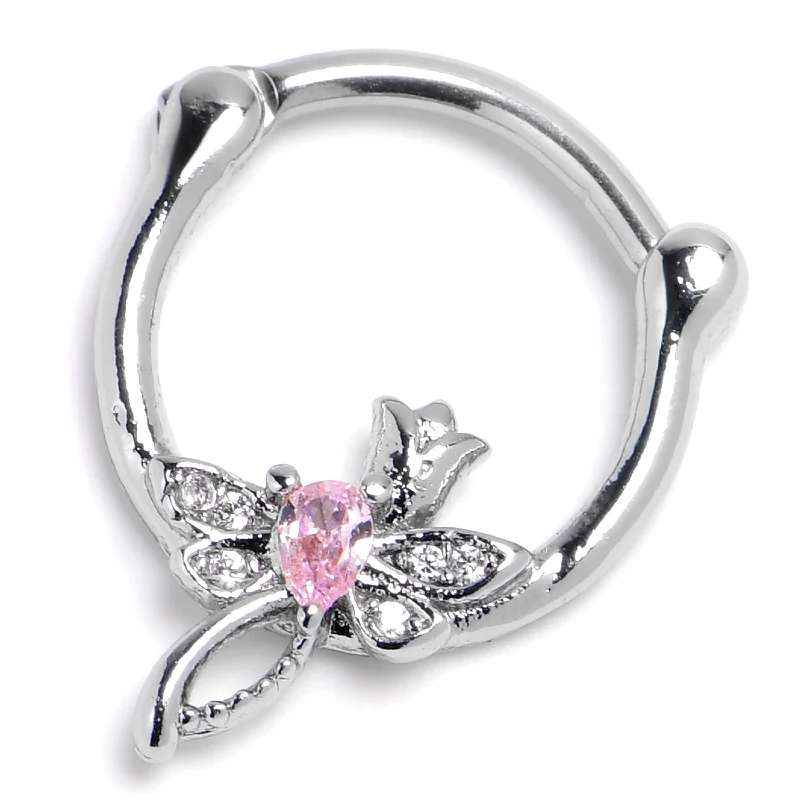 Women's Earrings – Elegant Designs for Every Personality--16 Gauge 3/8 Pink Gem Bold Dragonfly Cartilage Clicker