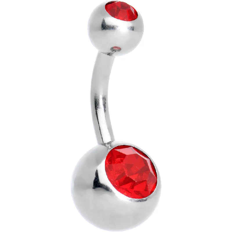 Trendy Belly Rings for Statement Fashion -Red Gem Dual Sparkle Belly Ring 8mm