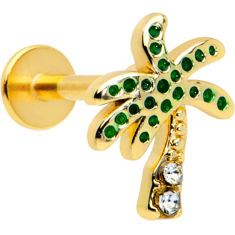 Lip Rings for Comfortable Piercing16 Gauge 5/16 Clear Gem Gold Tone Retro Palm Tree Labret Monroe Tragus