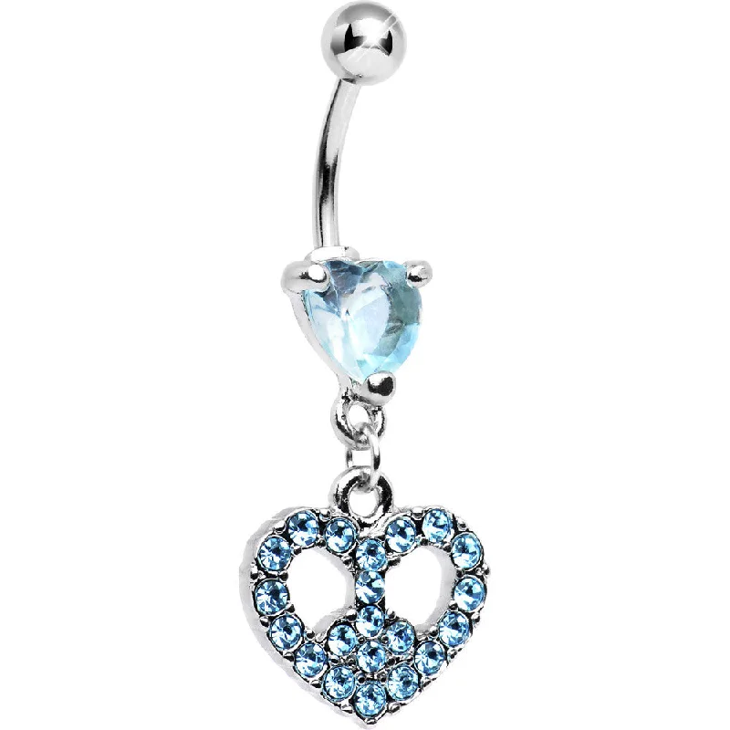Comfortable Belly Rings for Exclusive Fashion -Aqua Gem Peace Sign Heart Belly Ring