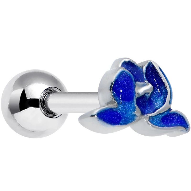 Women's Earrings – Elegant Designs for Every Personality--16 Gauge 1/4 Lovely Blue Lotus Flower Cartilage Tragus Earring