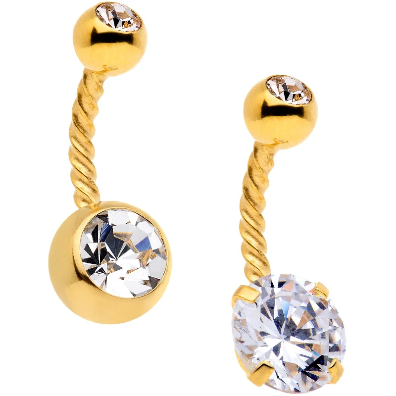 Adjustable Belly Rings for Perfect Fit -Clear Gem Gold Tone Totally Twisted Belly Ring Set of 2 Adjustable Belly Rings for Perfect Fit -Clear Gem Gold Tone Totally Twisted Belly Ring Set of 2