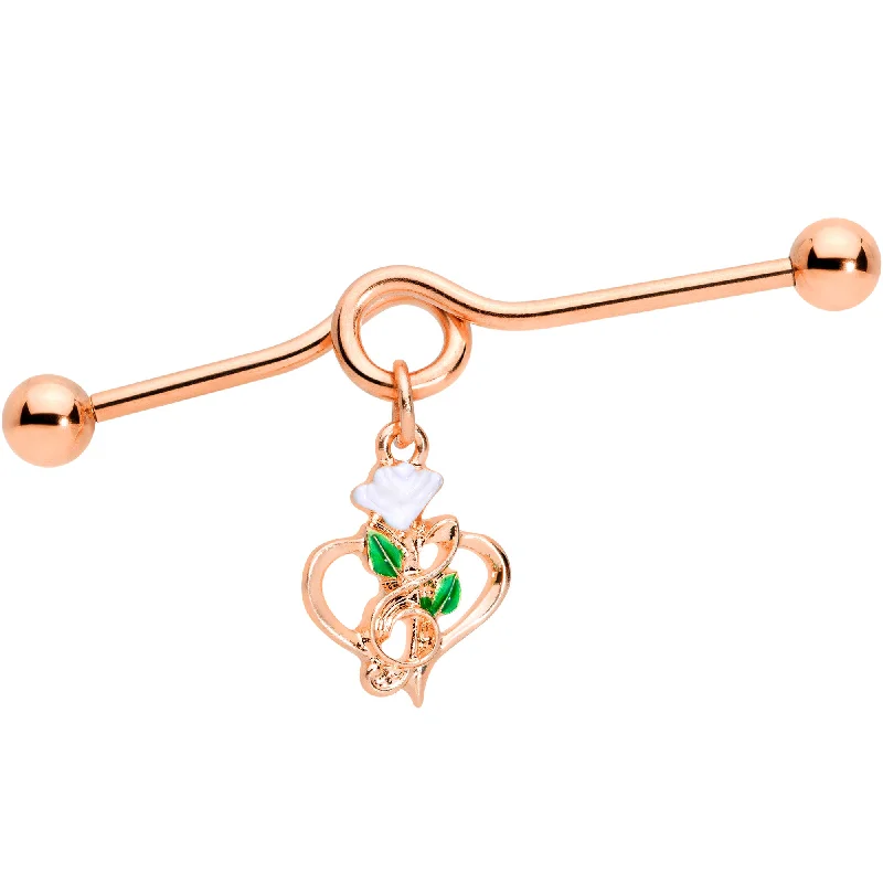 Women's Earrings – Elegant Designs for Every Personality--14 Gauge Rose Gold Tone Heart Flower Music Dangle Project Bar 38mm