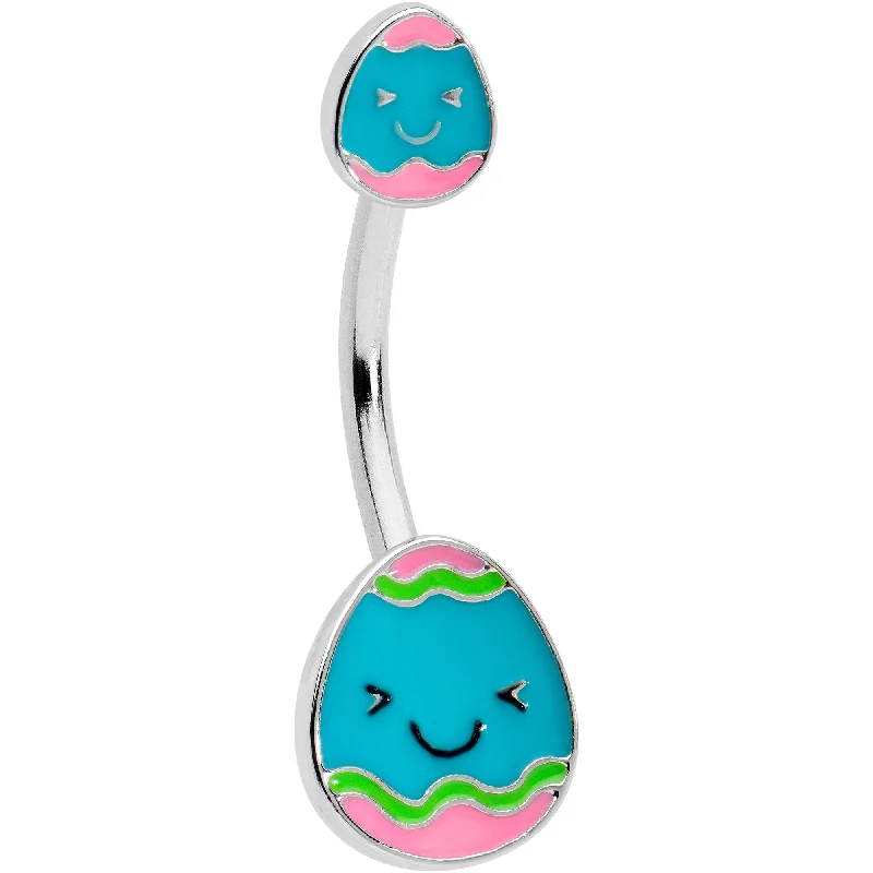 Unique Belly Rings for Statement Fashion -Blue Pink Celebration Easter Egg Double Mount Belly Ring