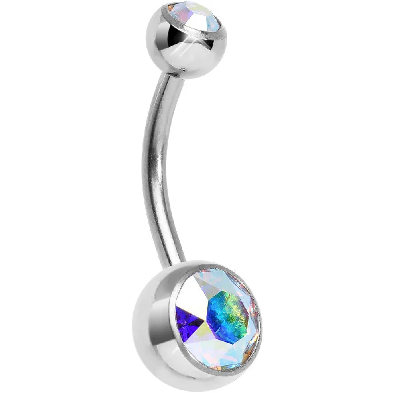 Trendy Belly Rings for Bold Style -Aurora Borealis Double Gem Titanium Belly Ring 1/2