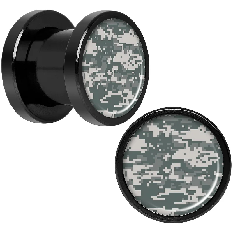 Women's Earrings – Elegant Designs for Every Personality--Digital Camo Print Black Anodized Screw Fit Plug Set 0 Gauge