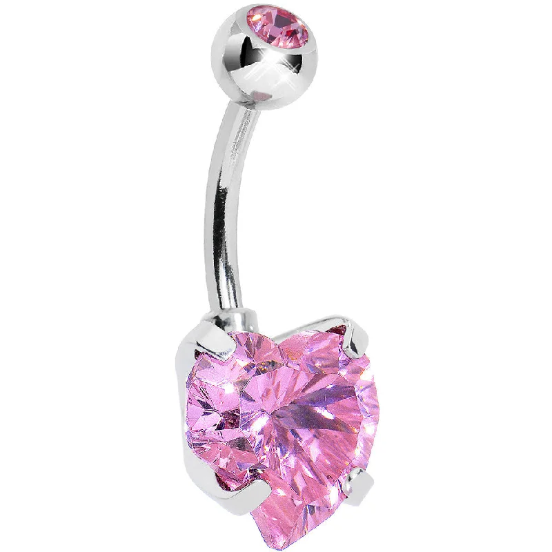 Unique Belly Rings with Creative Touch -Rose Pink Crystal Heart Belly Ring Created with Crystals