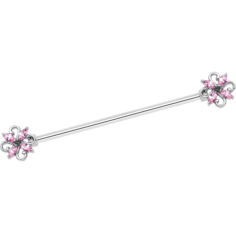 Women's Earrings – Elegant Designs for Every Personality--14 Gauge Pink Gem Windmill Flower Industrial Barbell 38mm Women's Earrings – Elegant Designs for Every Personality--14 Gauge Pink Gem Windmill Flower Industrial Barbell 38mm
