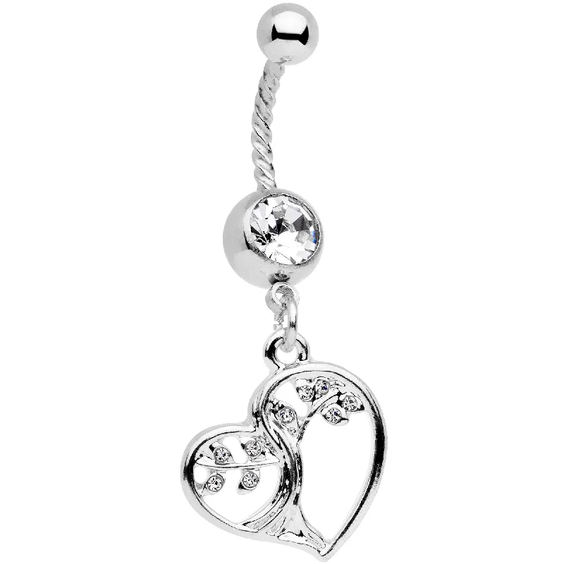 Stylish Belly Rings for Exclusive Fashion -Clear Gem Tree Of Love Twisted Dangle Belly Ring