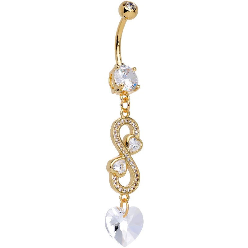Custom Belly Rings for Fashionable Touch -Handmade Clear CZ Gem Infinite Love Heart Dangle Belly Ring