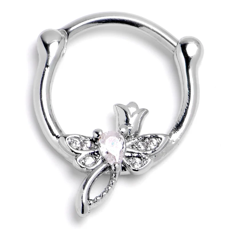 Women's Earrings – Elegant Designs for Every Personality--16 Gauge 3/8 Clear Gem Bold Dragonfly Cartilage Clicker