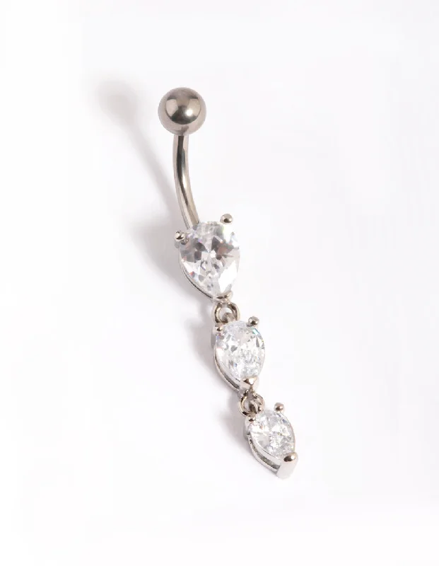 Stylish Belly Rings for Elegant Looks -Titanium Pear Drop Belly Bar