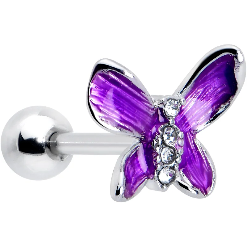 Women's Earrings – Elegant Designs for Every Personality--16 Gauge 1/4 Clear Gem Chunky Butterfly Purple Cartilage Tragus Earring
