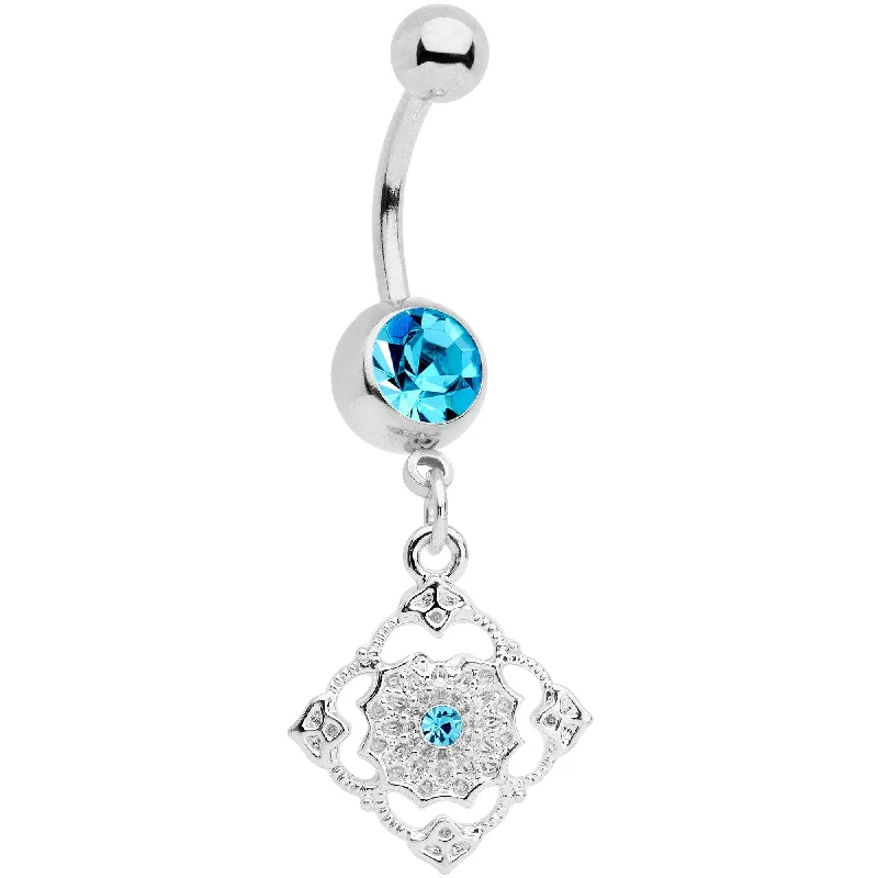 Unique Belly Rings for Bold Fashion -Blue Gem Art Deco Antique Style Elegance Dangle Belly Ring