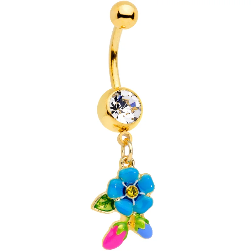 Stunning Belly Rings with Timeless Shine -Clear Yellow Gem Gold Tone Neon Flower Dangle Belly Ring