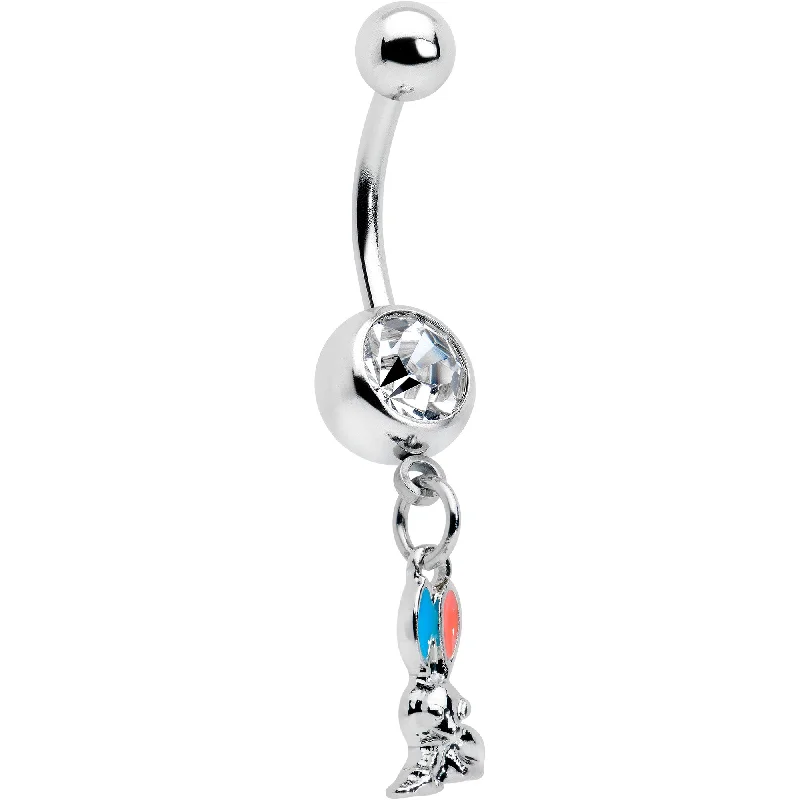 Trendy Belly Rings for Exclusive Fashion -Clear Gem Easter Bunny Red Blue Ears Dangle Belly Ring