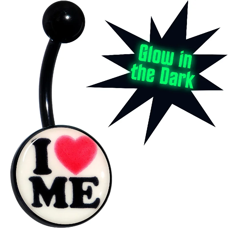 Stunning Belly Rings for Fashionable Women -Black Glow in the Dark I Love Me Belly Ring
