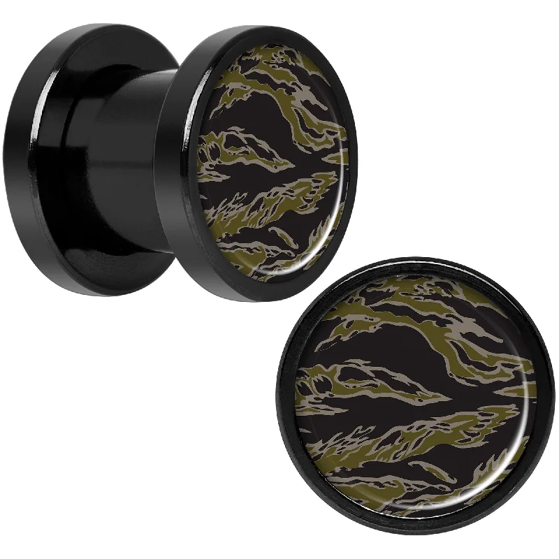 Women's Earrings – Elegant Designs for Every Personality--Tiger Camo Print Black Anodized Screw Fit Plug Set 0 Gauge