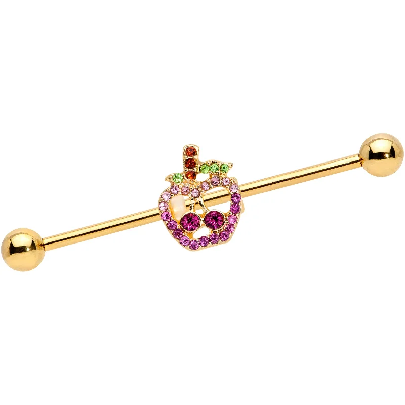 Women's Earrings – Elegant Designs for Every Personality--14 Gauge Pink Purple Gem Gold Hue Apple Cherry Industrial Barbell 38mm