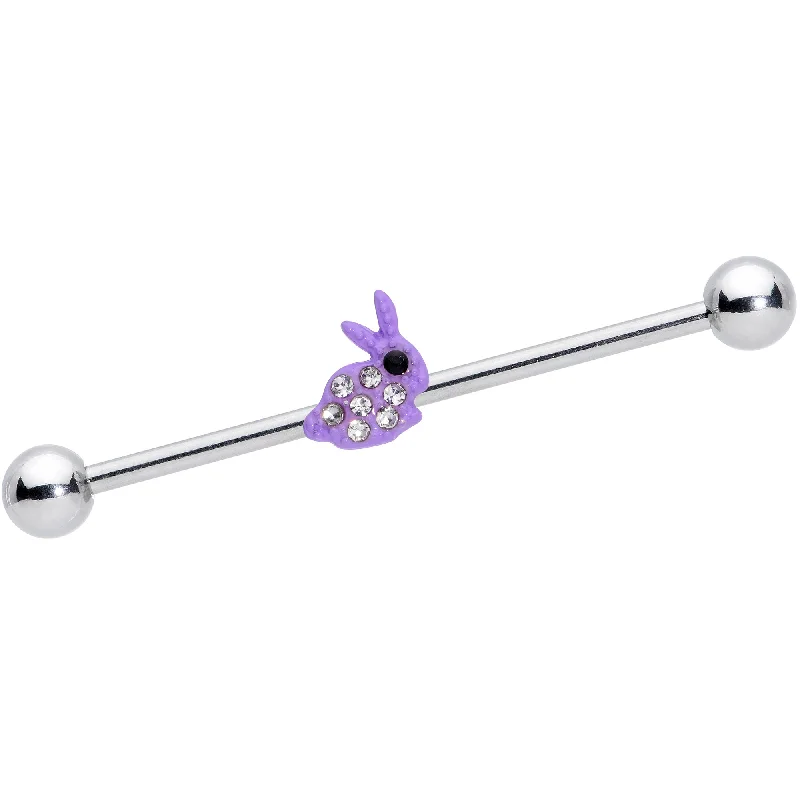 Women's Earrings – Elegant Designs for Every Personality--14 Gauge Clear Gem Purple Easter Bunny Industrial Barbell 38mm