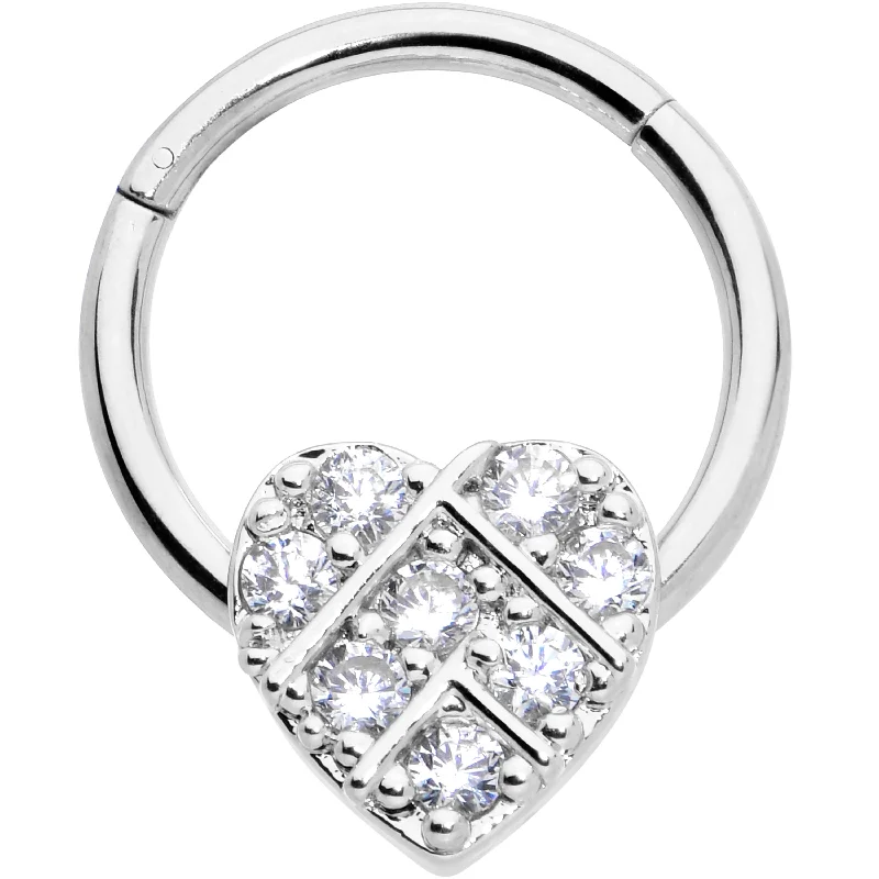 Women's Earrings – Elegant Designs for Every Personality--16 Gauge 3/8 Clear CZ Gem Lattice Heart Hinged Segment Ring
