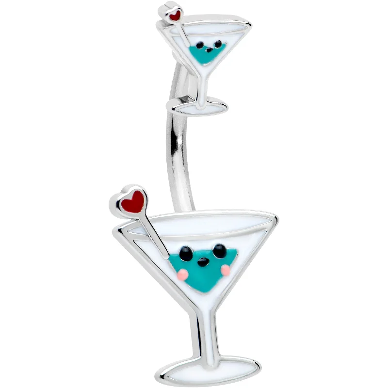 Comfortable Belly Rings with Radiant Detail -Sweet Martini Glass Heart Valentine New Years Double Mount Belly Ring