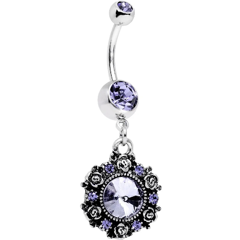 Comfortable Belly Rings with Radiant Detail -Purple Gem Rose Flower Ringed Garden Party Dangle Belly Ring Comfortable Belly Rings with Radiant Detail -Purple Gem Rose Flower Ringed Garden Party Dangle Belly Ring