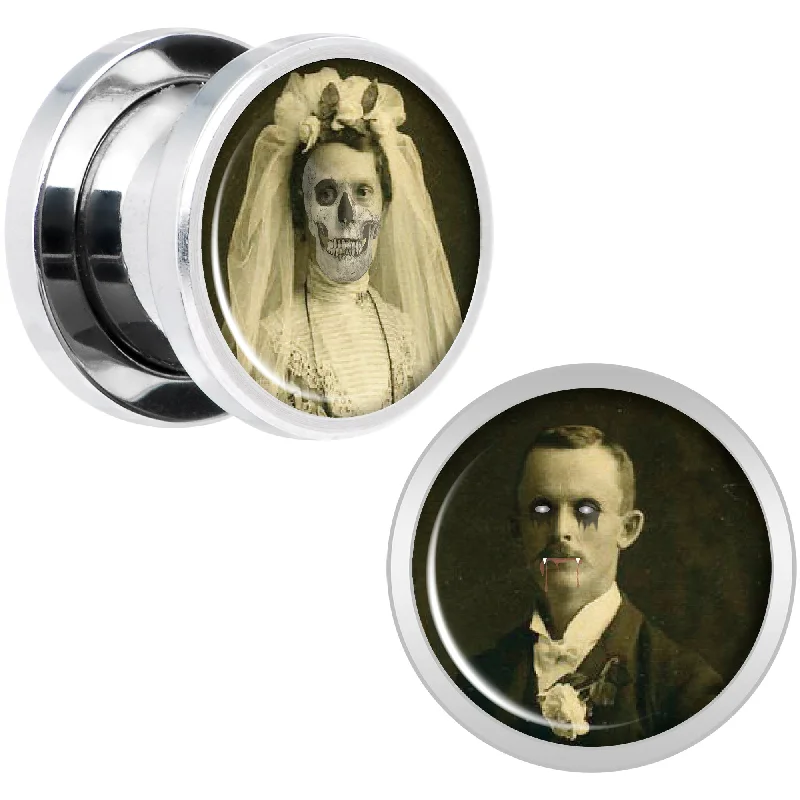 Women's Earrings – Elegant Designs for Every Personality--Undead Bride and Groom Halloween Plug Set 00 Gauge