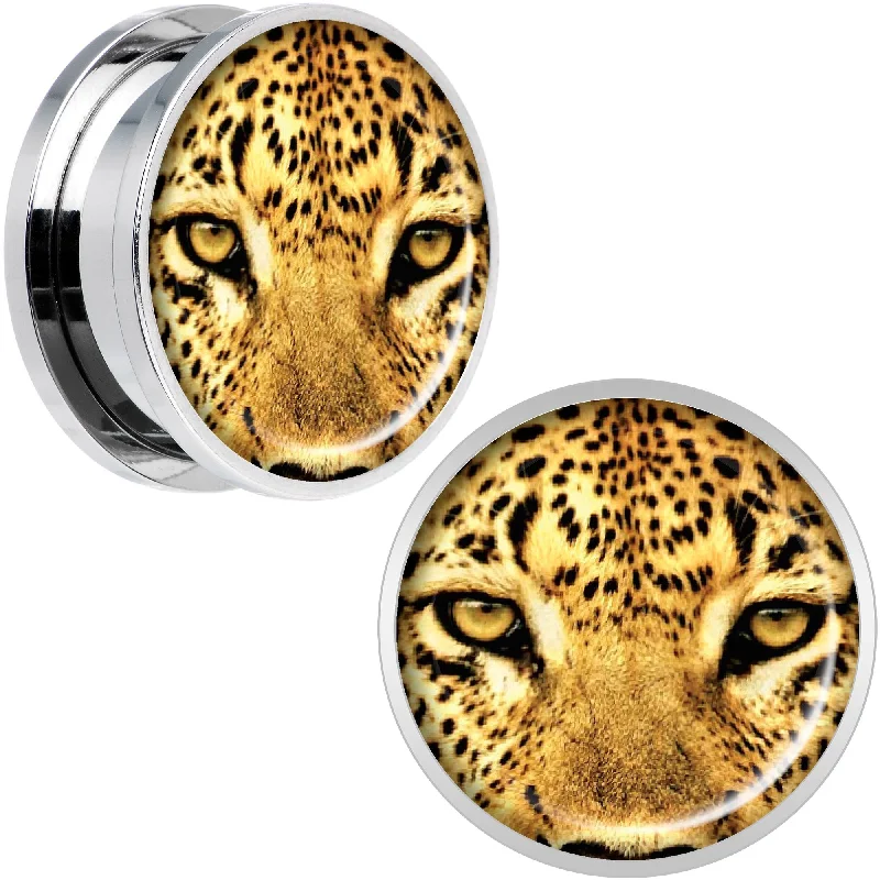 Women's Earrings – Elegant Designs for Every Personality--Full Color Leopard Eyes Steel Screw Fit Plug Set 20mm