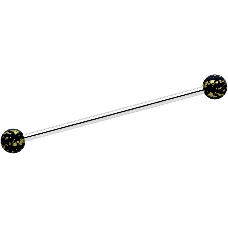 Women's Earrings – Elegant Designs for Every Personality--14 Gauge Matte Black Splatter Pattern Ends Industrial Barbell 38mm