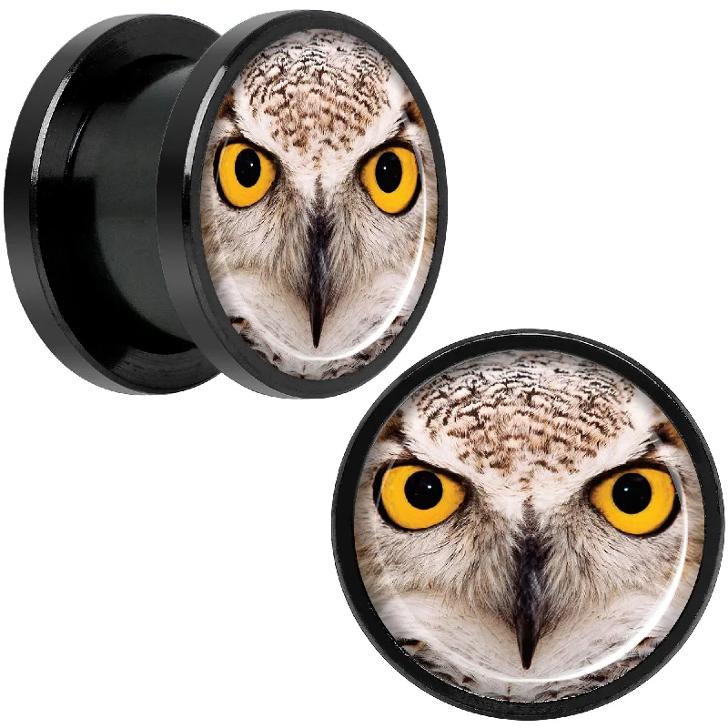 Women's Earrings – Elegant Designs for Every Personality--Full Color Owl Black Anodized Screw Fit Plug Set 1/2