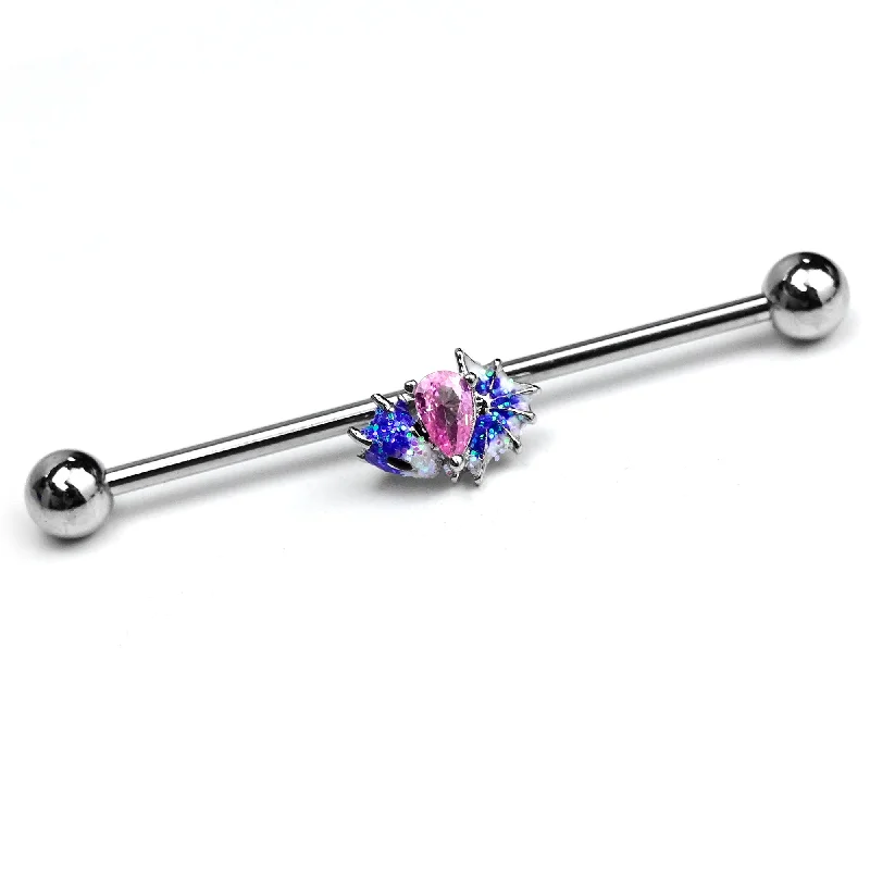 Women's Earrings – Elegant Designs for Every Personality--14 Gauge Pink Gem Sea Monster Glitter Blue Industrial Barbell 38mm