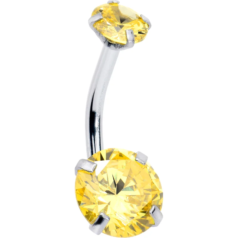 Belly Rings with Dazzling Diamonds -Yellow Gem November Birthstone Double Mount Belly Ring
